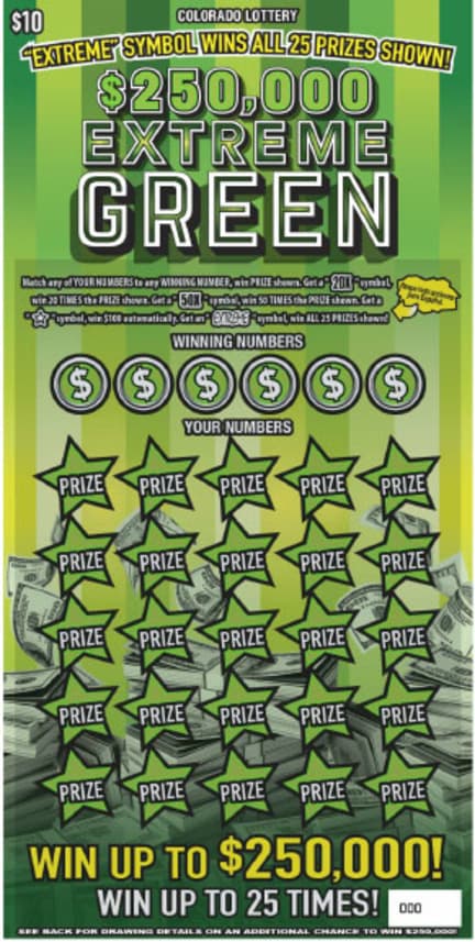 $250,000 Extreme Green scratch-off ticket