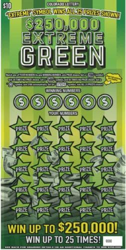 $250,000 Extreme Green scratch-off ticket