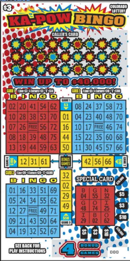 KA-POW BINGO scratch-off ticket