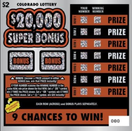 $20,000 Super Bonus scratch-off ticket