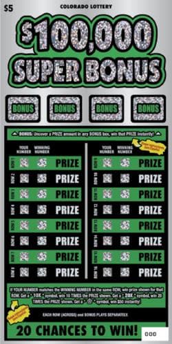 $100,000 Super Bonus scratch-off ticket