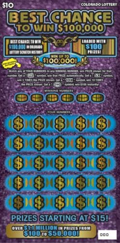 Best Chance To Win $100,000 scratch-off ticket