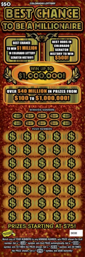 Best Chance To Be A Millionaire scratch-off ticket