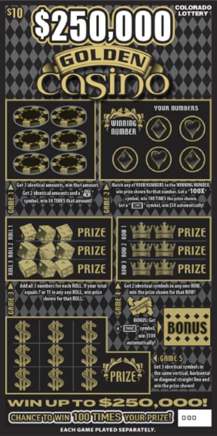 $250,000 Golden Casino scratch-off ticket