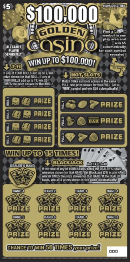 $100,000 Golden Casino scratch-off ticket