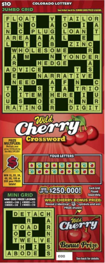 Wild Cherry Crossword scratch-off ticket
