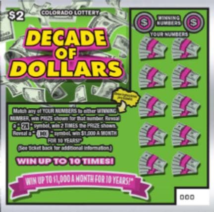 Decade of Dollars scratch-off ticket