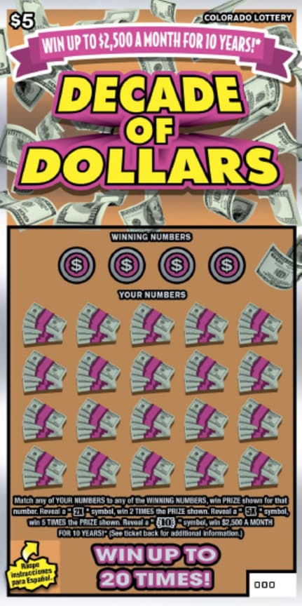 Decade of Dollars scratch-off ticket