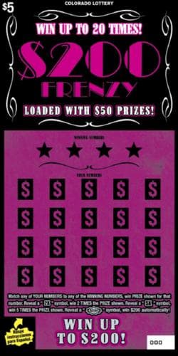 $200 Frenzy scratch-off ticket