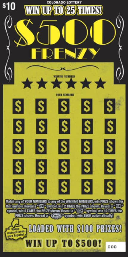 $500 Frenzy scratch-off ticket