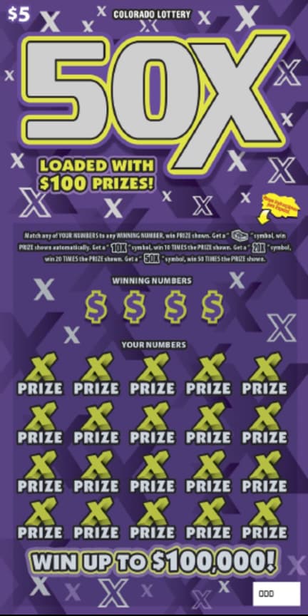 50X scratch-off ticket