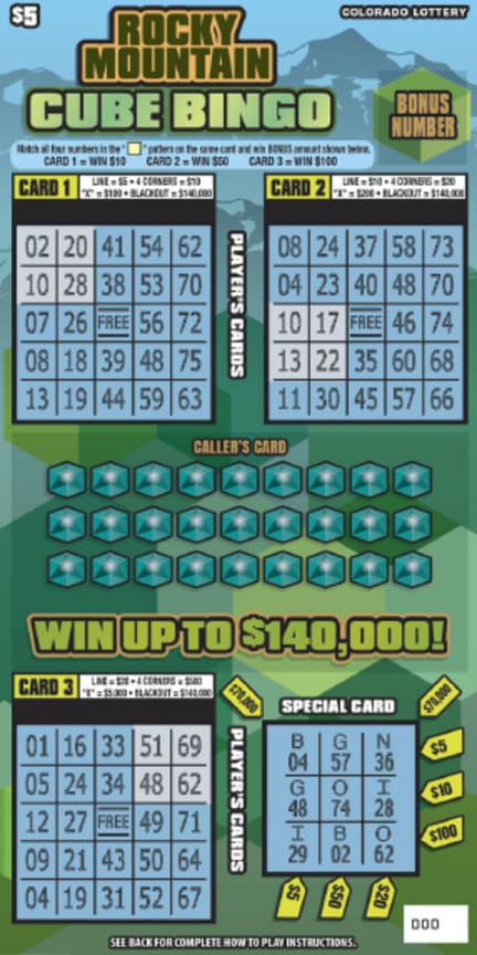 Rocky Mountain Cube Bingo scratch-off ticket