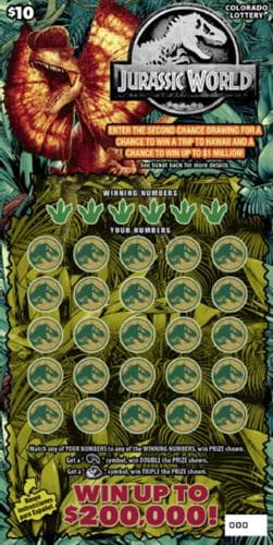 JURASSIC WORLD scratch-off ticket