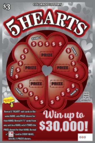5 HEARTS scratch-off ticket