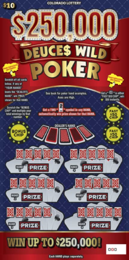 $250,000 DEUCE$ WILD POKER scratch-off ticket
