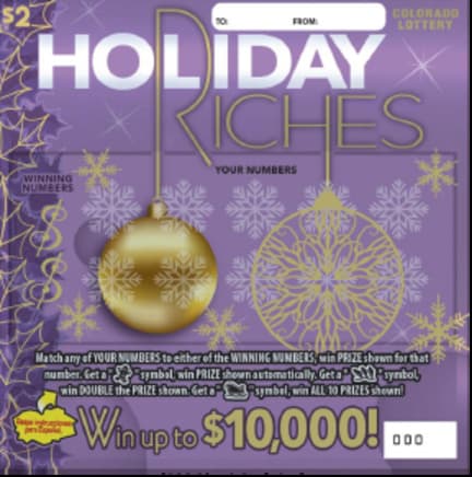 HOLIDAY RICHES scratch-off ticket