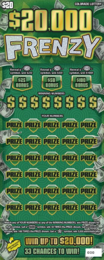 $20,000 FRENZY scratch-off ticket