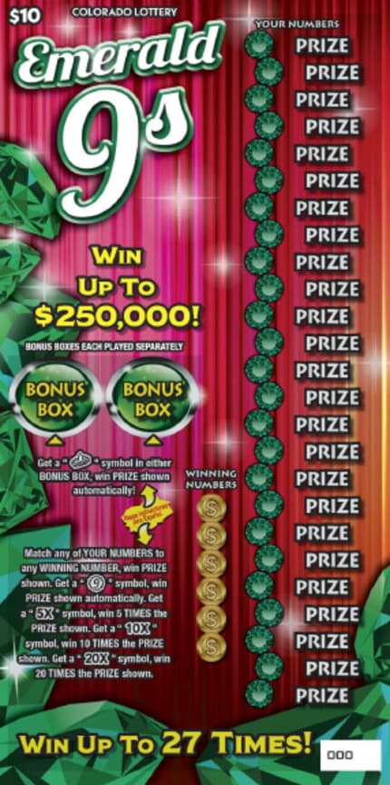 EMERALD 9s scratch-off ticket