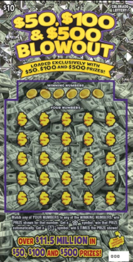 $50, $100 & $500 BLOWOUT scratch-off ticket