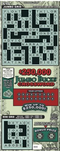 $250,000 JUMBO BUCKS CROSSWORD scratch-off ticket