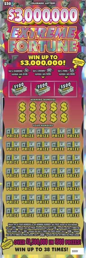 $3,000,000 EXTREME FORTUNE scratch-off ticket