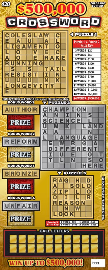 $500,000 Crossword scratch-off ticket