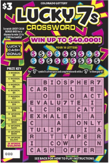 LUCKY 7s CROSSWORD scratch-off ticket