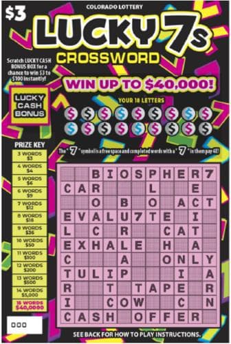 LUCKY 7s CROSSWORD scratch-off ticket