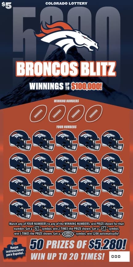 BRONCOS BLITZ scratch-off ticket