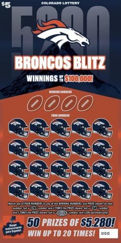 BRONCOS BLITZ scratch-off ticket