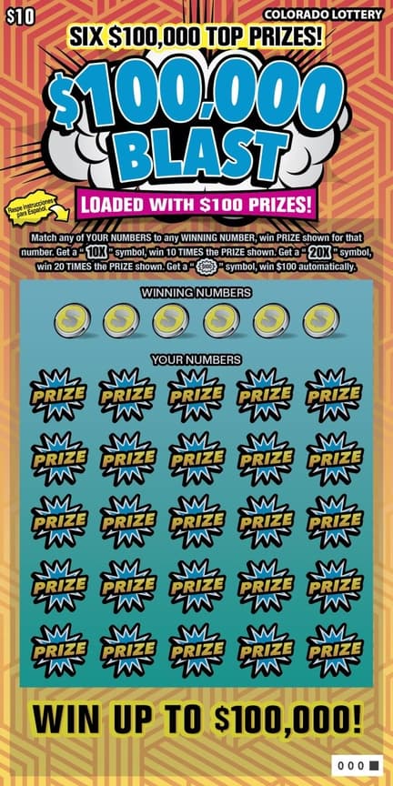 $100,000 BLAST scratch-off ticket