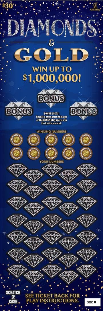 DIAMONDS & GOLD scratch-off ticket