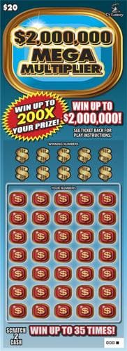 $2,000,000 MEGA MULTIPLIER scratch-off ticket