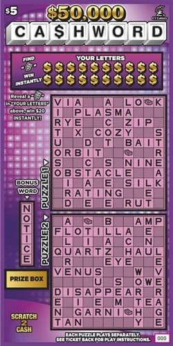 $50,000 Cashword scratch-off ticket