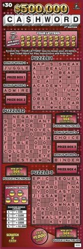 $500,000 CASHWORD 2nd EDITION scratch-off ticket