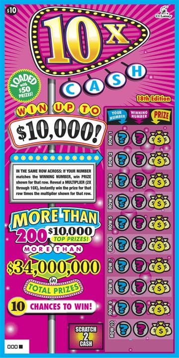 10X CASH 18TH EDITION scratch-off ticket