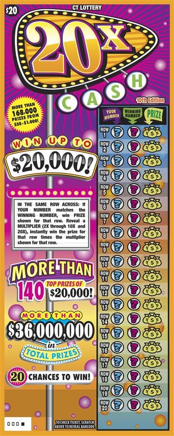 20X Cash 10th Edition scratch-off ticket