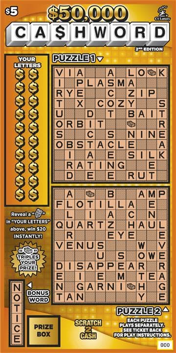 $50,000 Cashword 2nd Edition scratch-off ticket