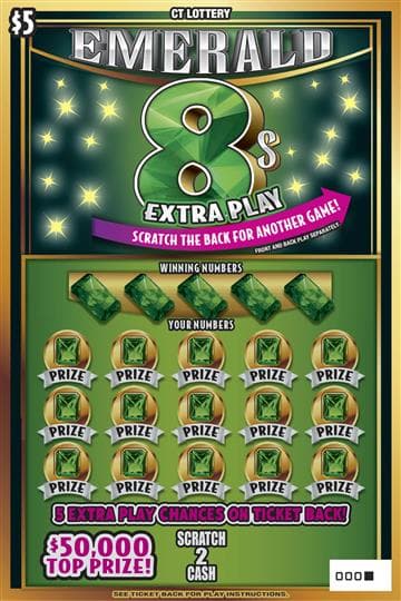 Emerald 8s Extra Play scratch-off ticket