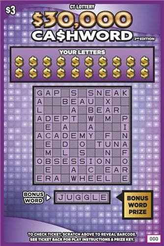 $30,000 CA$HWORD 2nd Edition scratch-off ticket