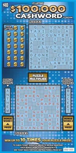 $100,000 CA$HWORD 2nd Edition scratch-off ticket