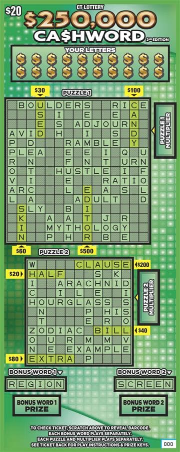 $250,000 CA$HWORD 2nd EDITION scratch-off ticket