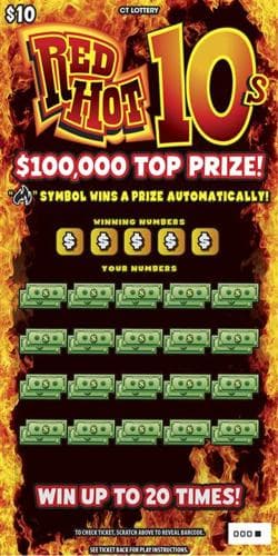 Red Hot 10s scratch-off ticket
