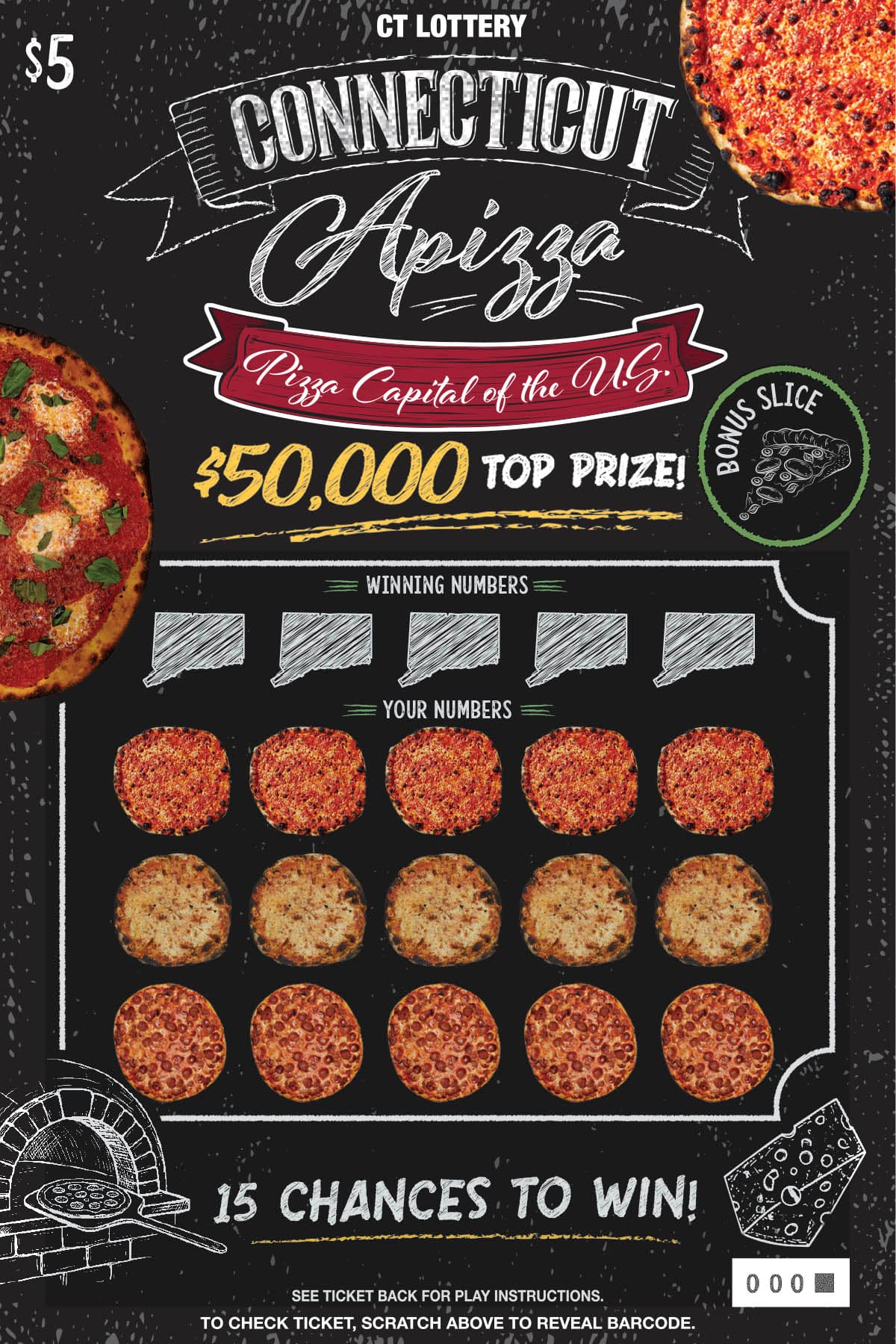 CONNECTICUT APIZZA scratch-off ticket