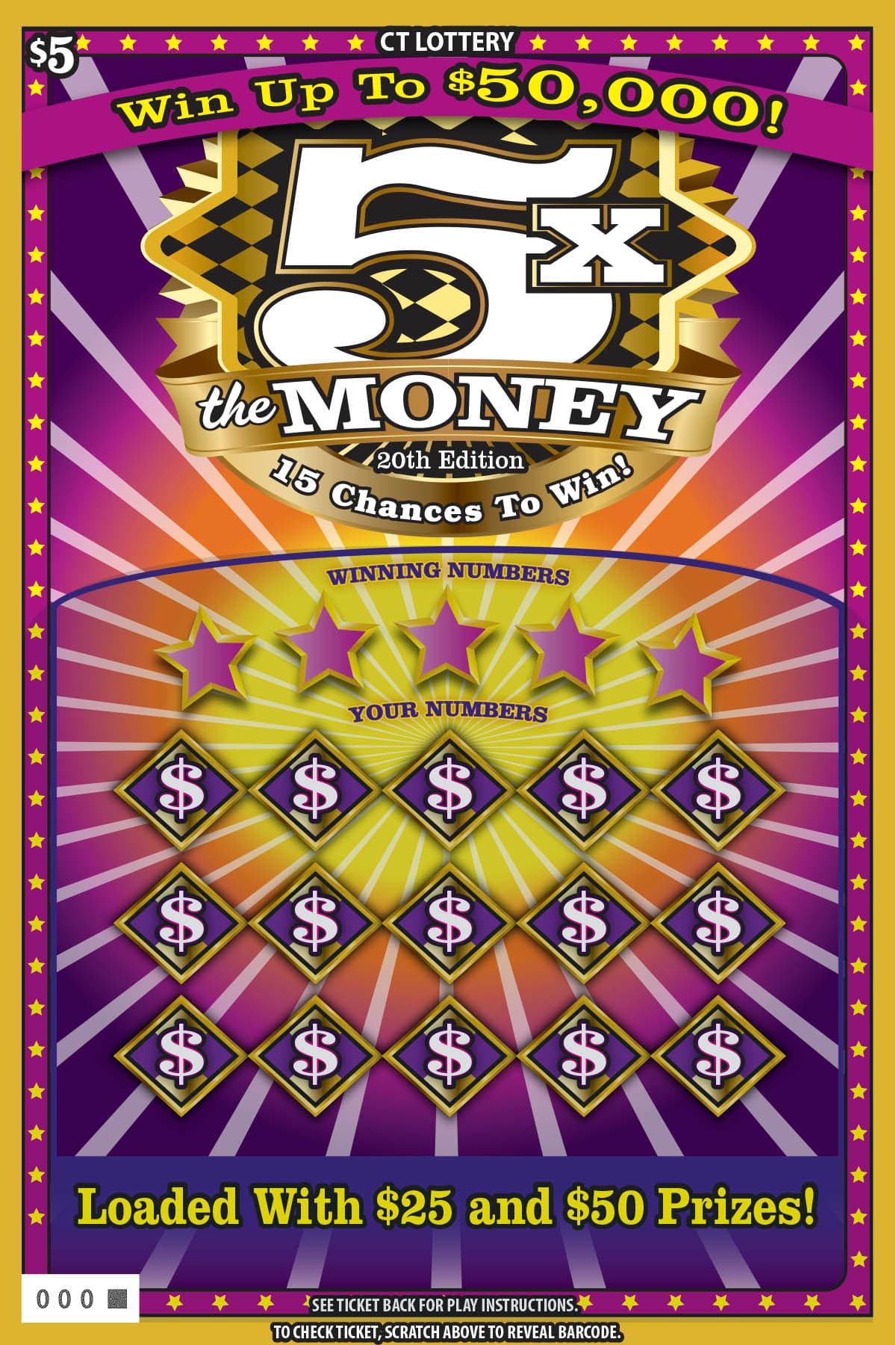5X THE MONEY 20TH EDITION scratch-off ticket