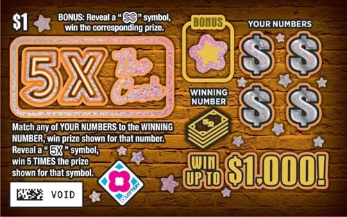 5X The Cash scratch-off ticket