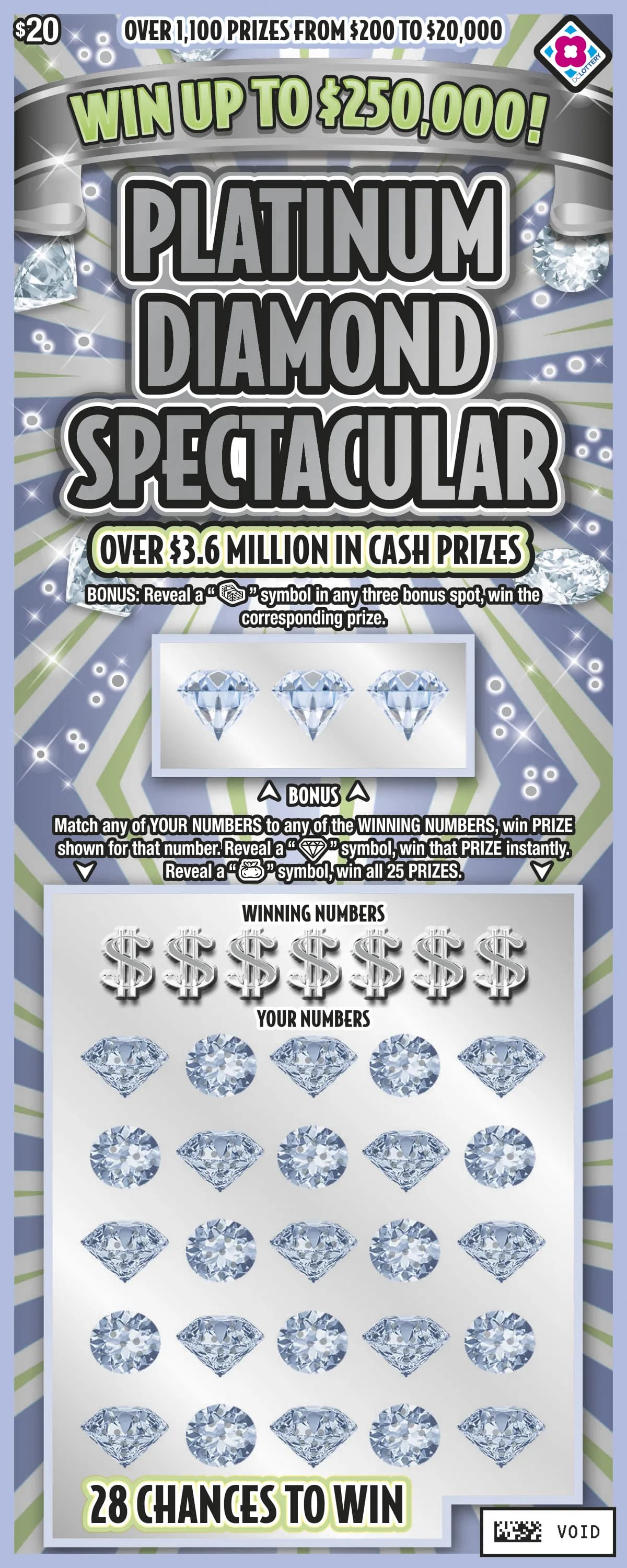Platinum Diamond Spectacular scratch-off ticket