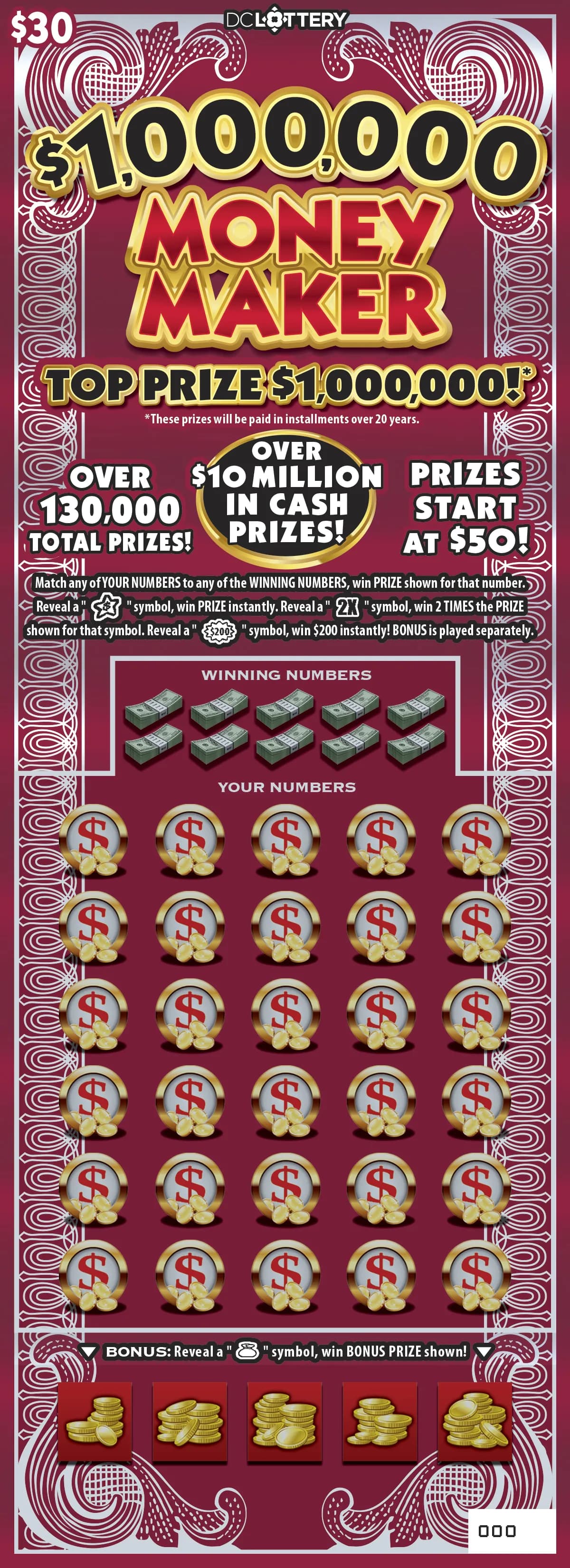 $1,000,000 Money Maker scratch-off ticket