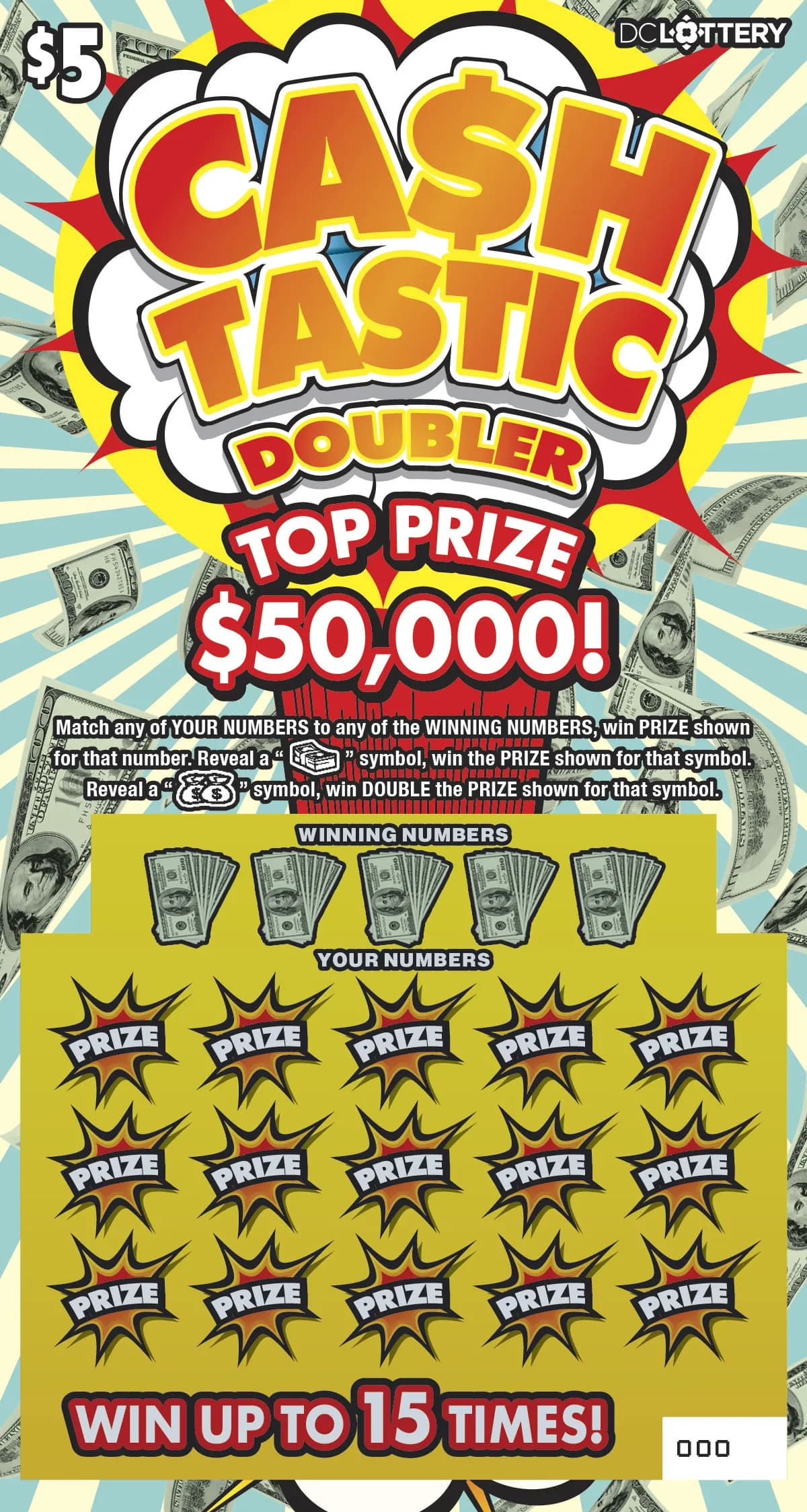 Ca$h Tastic Doubler scratch-off ticket