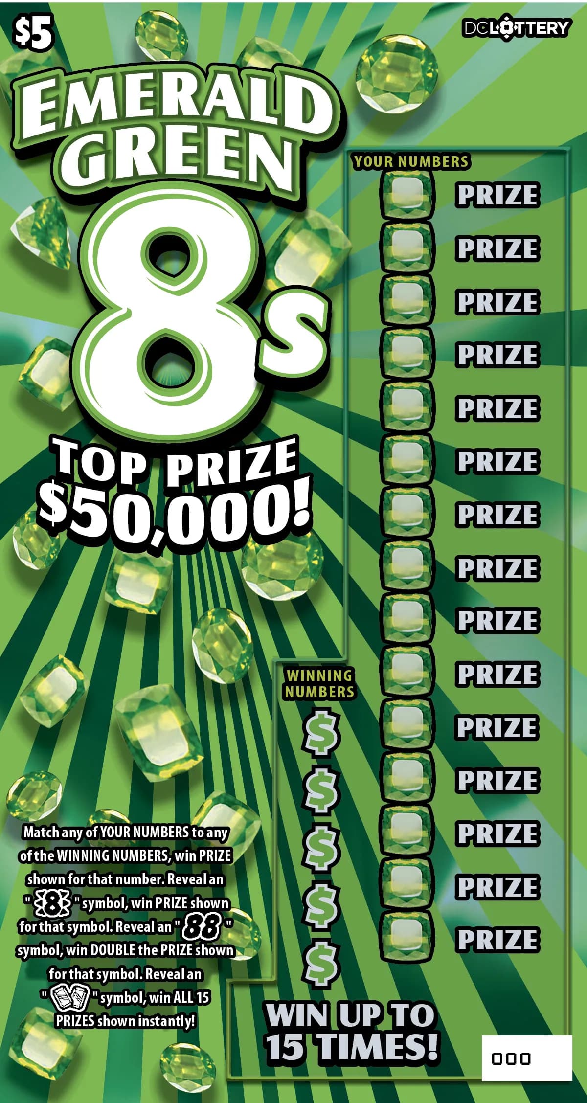 Emerald Green 8s scratch-off ticket